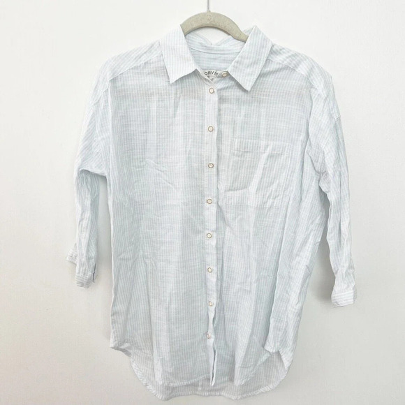 Orvis Womens Button Up Blue White Striped Cotton Shirt Tunic Collared Sz XS ** - Picture 2 of 14
